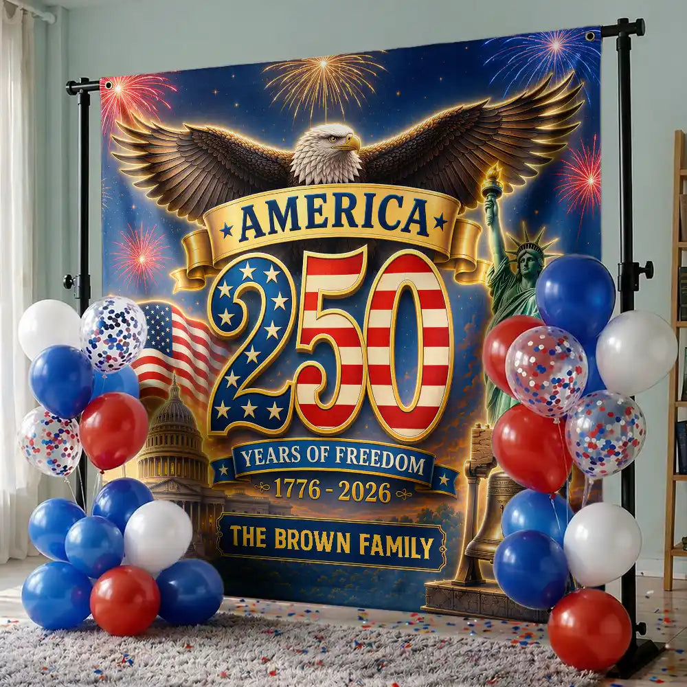 America 250th,Independence Day,Family,Happy,Proud - Vintage United States Of America 250th Anniversary - Personalized Backdrop