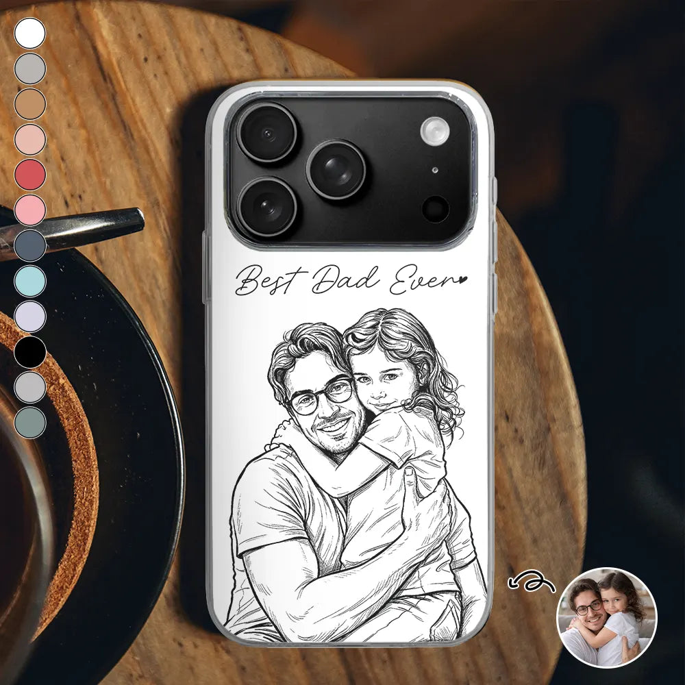 Custom Photo Bold Sketch Best Dad Grandpa Ever Family Portrait - Personalized Clear Phone Case
