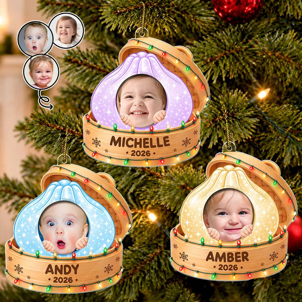 Custom Photo Cute Kid In Squishy Dumpling Steamer Basket Gift For Kids - Personalized Custom Shaped Acrylic Ornament