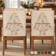 Christmas,Family,Custom Text,Happy - Family Name Tree Bell Star Shape Christmas Table Decor - Personalized Chair Back Cover