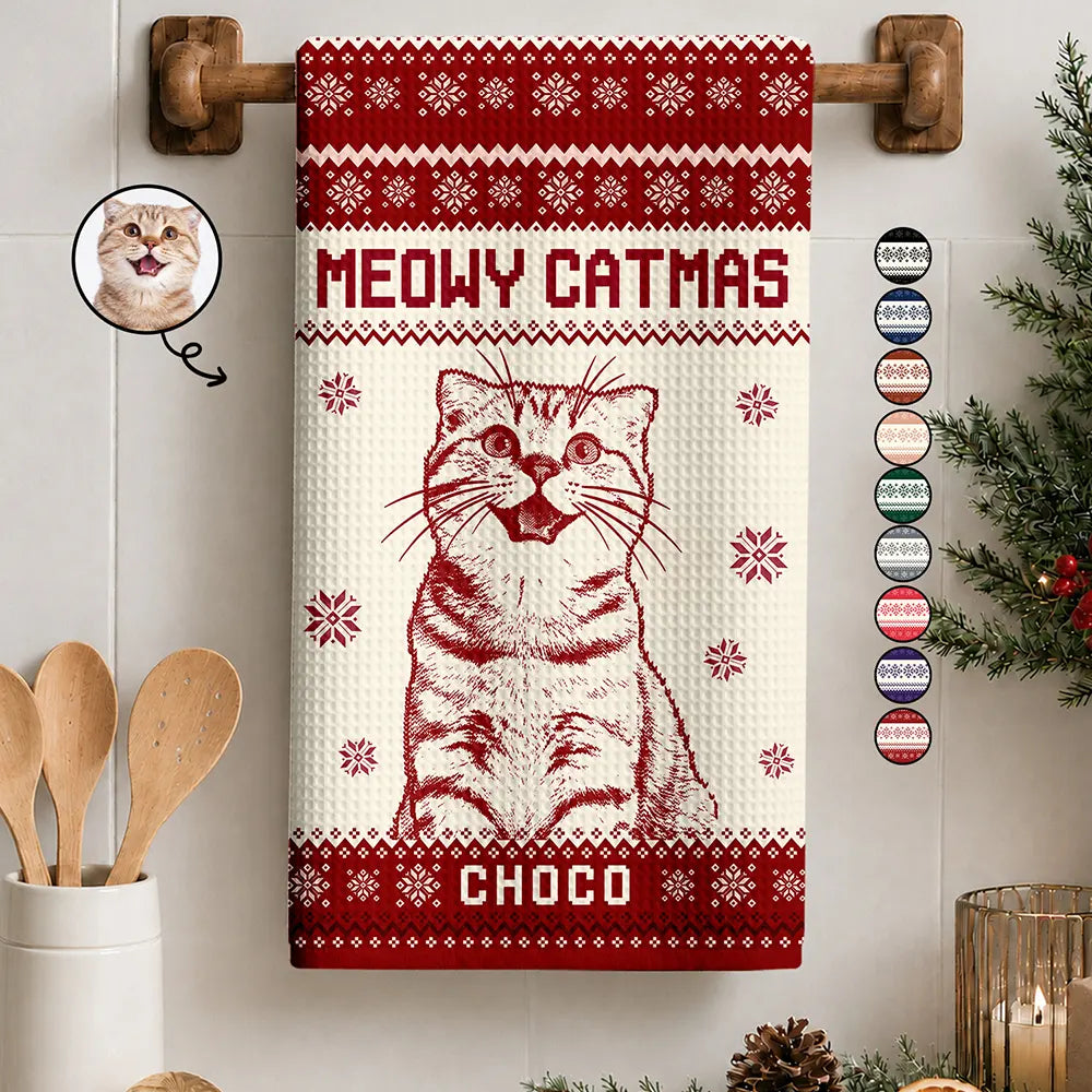 Christmas Gift For Pet Lovers - Personalized Custom Photo Knit Line Art Pet Portrait Kitchen Towel