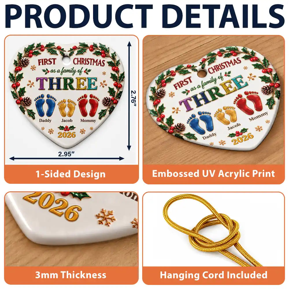 Christmas,Family,First Christmas,Icon,Sentimental,Top Market - Christmas Gift For New Parents - Personalized Our First Christmas As A Family Ceramic Ornament
