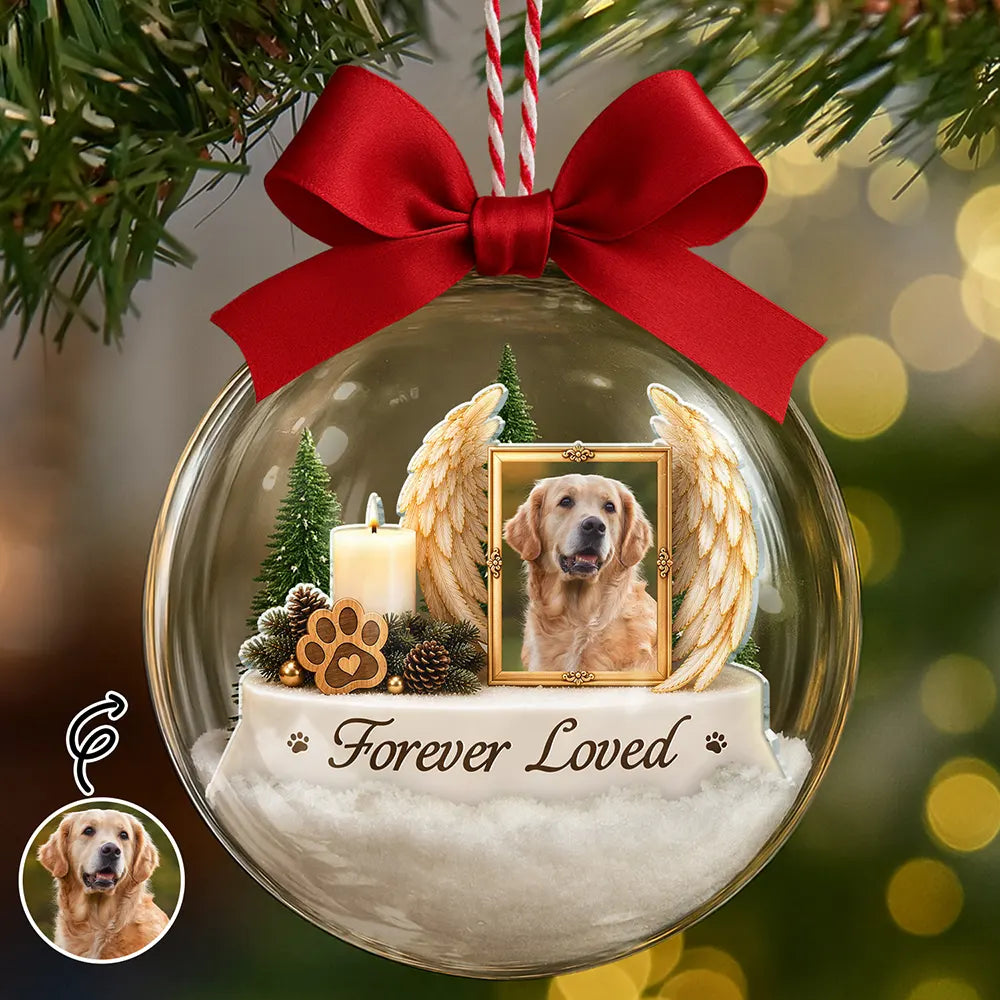Pet Memorial Christmas Gift - Personalized Custom Photo Pet Dog Cat Portrait 3D Acrylic Ball Ornament
