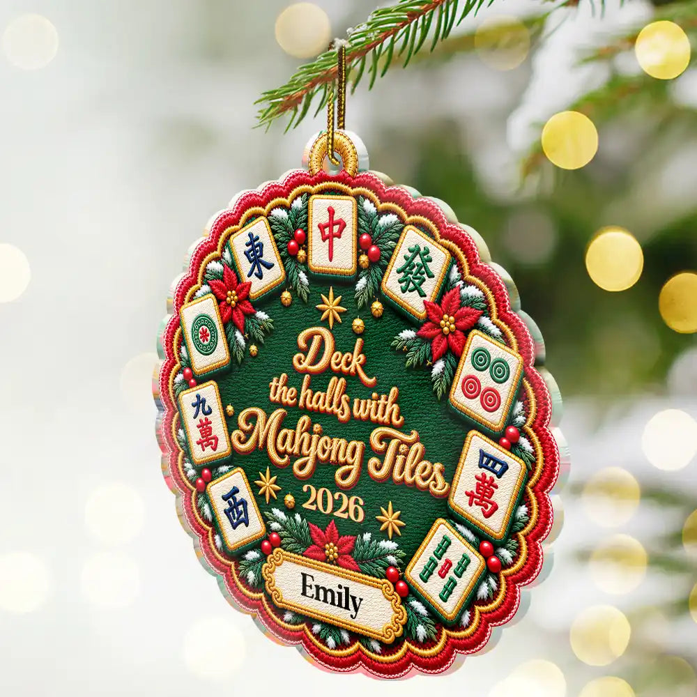 Christmas,Custom Text,Gift For Women,Gift For Yourself,Gifts For Her,Happy - Mahjong Player Christmas Gift - Personalized Merry Mahjong Acrylic Ornament