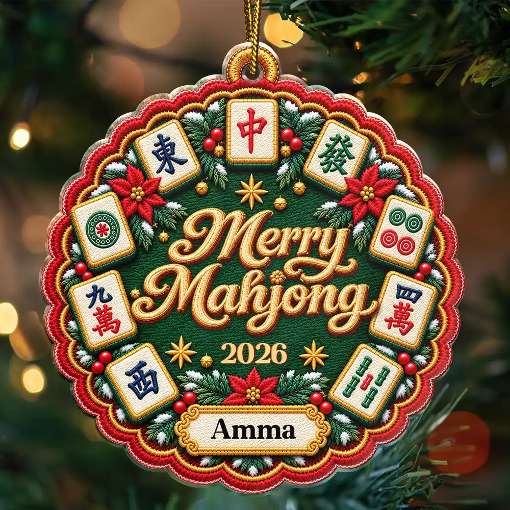 Christmas,Custom Text,Gift For Women,Gift For Yourself,Gifts For Her,Happy - Mahjong Player Christmas Gift - Personalized Merry Mahjong Acrylic Ornament