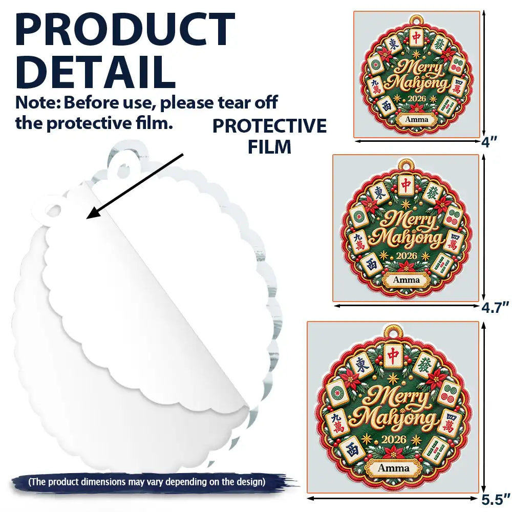 Christmas,Custom Text,Gift For Women,Gift For Yourself,Gifts For Her,Happy - Mahjong Player Christmas Gift - Personalized Merry Mahjong Acrylic Ornament