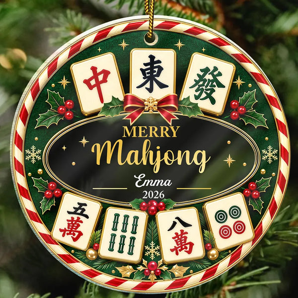 Christmas,Custom Text,Gift For Women,Gift For Yourself,Gifts For Her,Happy - Christmas Gift For Mahjong Club - Personalized Merry Mahjong Acrylic Ornament