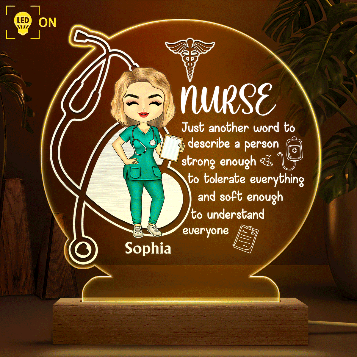 Nurse A Person Strong Enough To Tolerate Everything - Gift For Nurses - Personalized Custom 3D Led Light Wooden Base