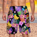 Custom Photo Funny Family Pet Face Black Colorful Tropical - Funny Gift For Pet Lovers, Dog Mom, Cat Mom, Dog Dad, Cat Dad - Personalized Unisex Beach Shorts