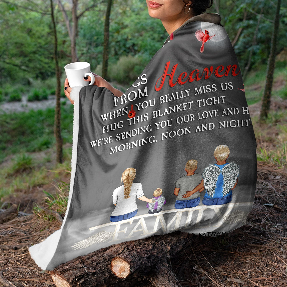 Sending Hugs From Heaven - Family Memorial Gift - Personalized Fleece Blanket