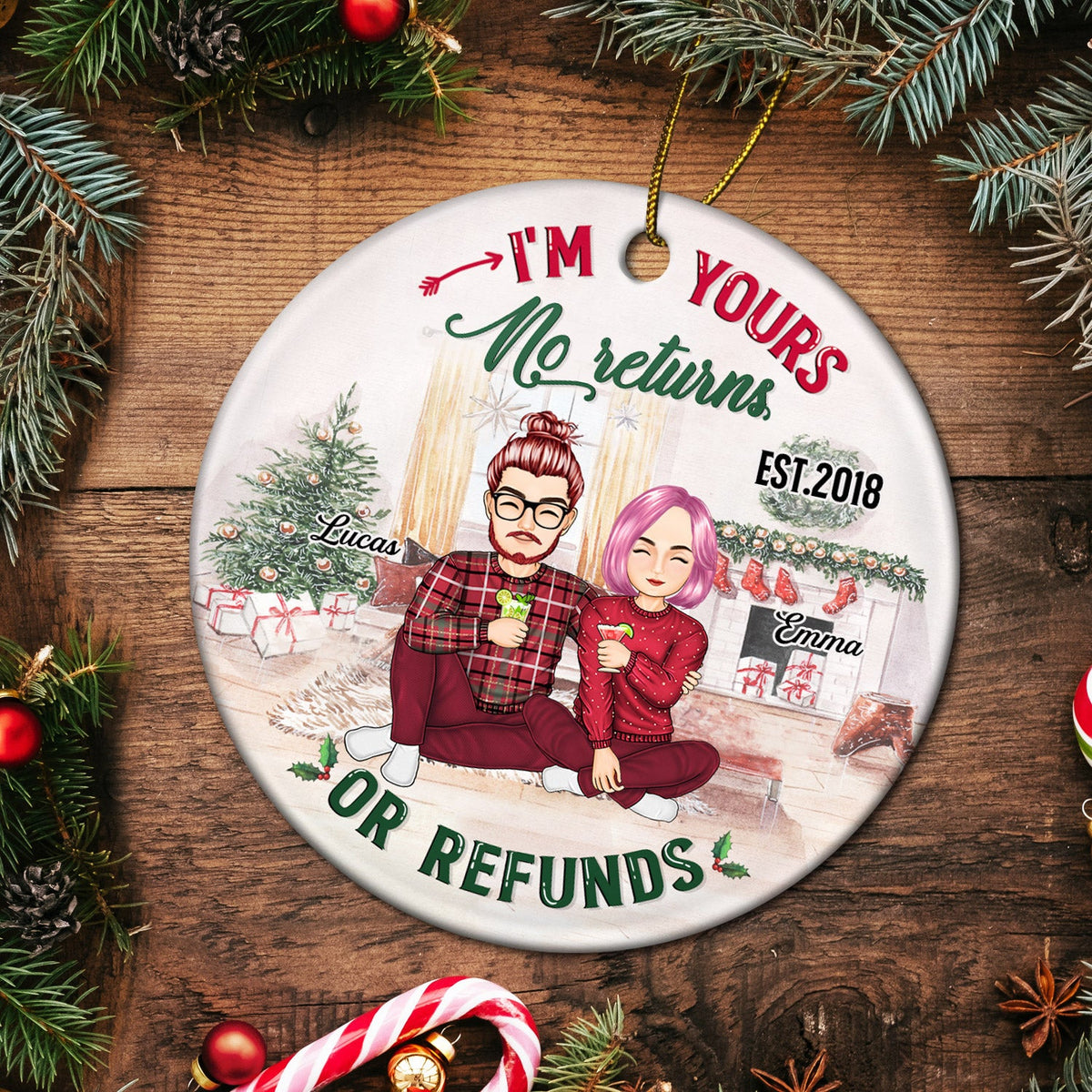 No Returns Or Refunds - Christmas Gift For Couples, Lover, Husband, Wife - Personalized Circle Ceramic Ornament