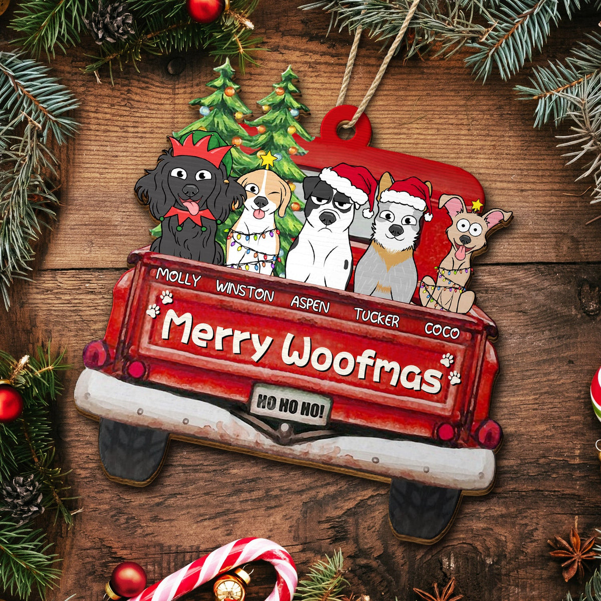 Merry Woofmas - Christmas Gift For Dog Lovers - Personalized Wooden Cutout Ornament