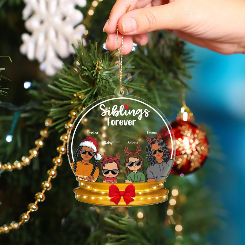 Siblings Forever Snow-globe - Christmas Gift For Family, Friends, Couple, Dad, Mom, Grandpa, Grandma - Personalized Custom Shaped Acrylic Ornament