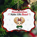 Grandchildren Make Life Grand - Christmas, Loving Gift For Grandpa, Grandma, Grandparents - Personalized Medallion Wooden Ornament