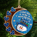 Love You To The Moon And Back Snowman - Christmas, Loving Gift For Grandpa, Grandma, Grandparents - Personalized 2-Layered Wooden Ornament