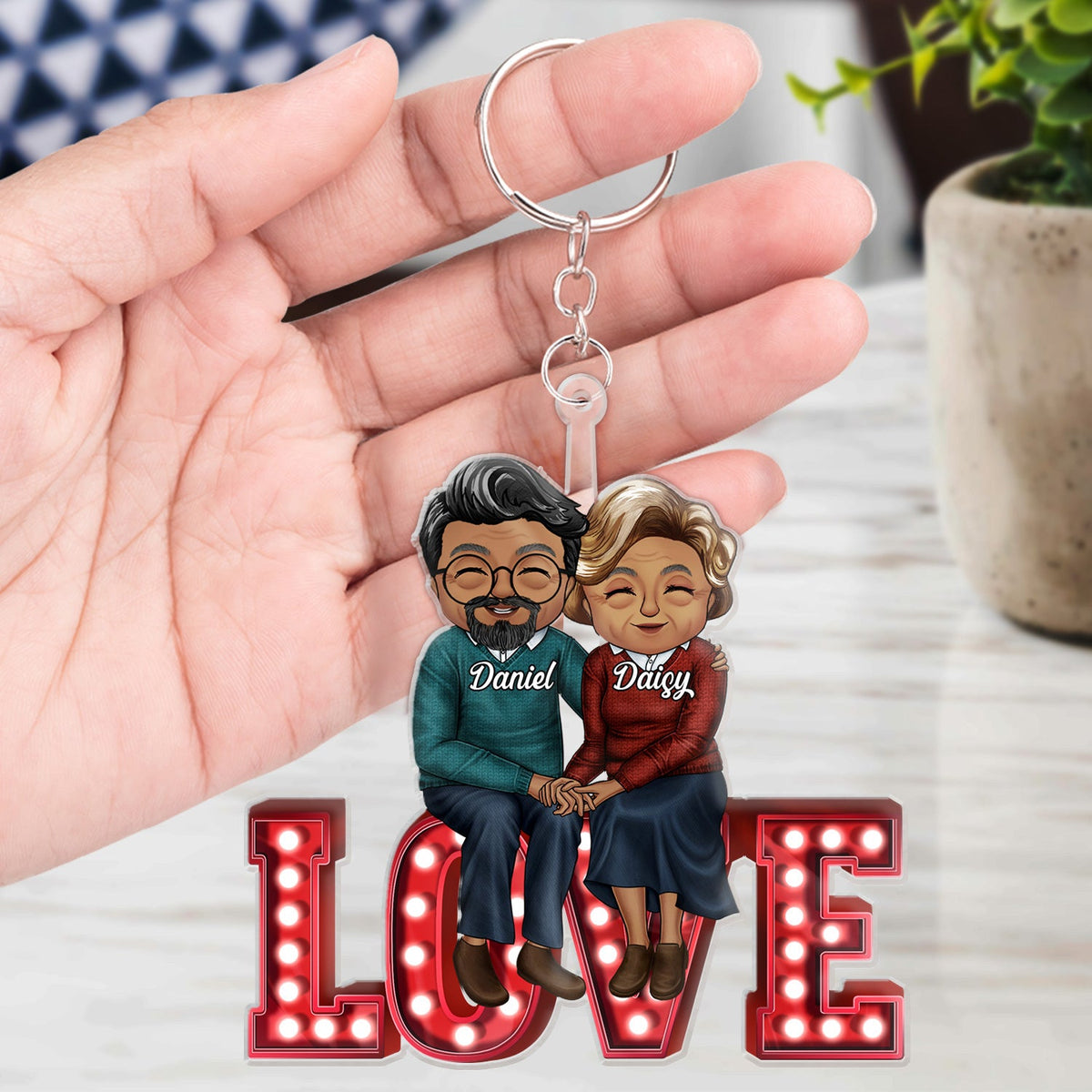 Chibi Couple Love Together - Anniversary Gift For Couples - Personalized Cutout Acrylic Keychain