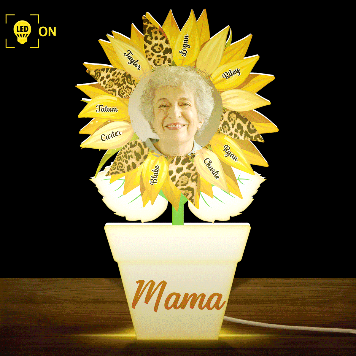 Custom Photo Nana, Mom, Auntie Sunflower - Birthday, Loving Gift For Mother, Grandma, Grandmother - Personalized Custom Shaped Photo Light Box