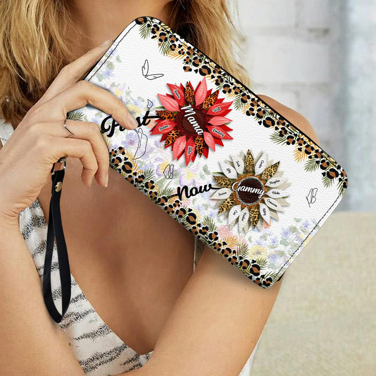 First Mom Now Grandma - Gift For Mothers, Grandmas, Aunties - Personalized Leather Long Wallet