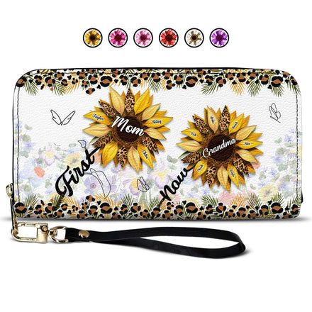 First Mom Now Grandma - Gift For Mothers, Grandmas, Aunties - Personalized Leather Long Wallet