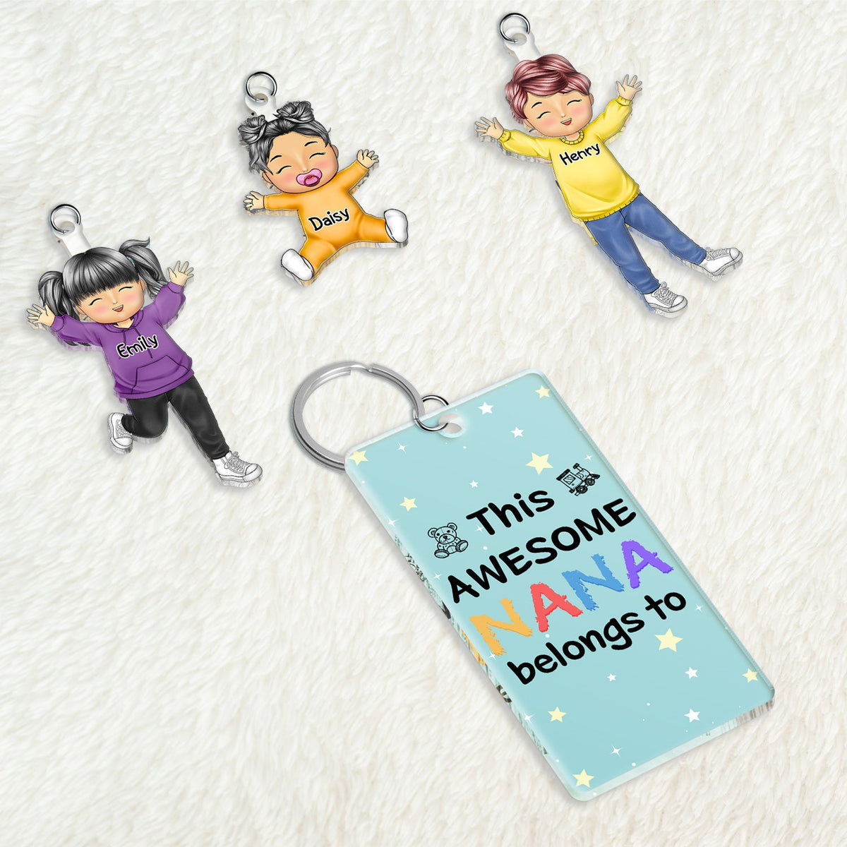 This Awesome Mommy Daddy Belongs To - Birthday, Loving Gift For Mother, Father, Grandma, Grandpa - Personalized Acrylic Tag Keychain