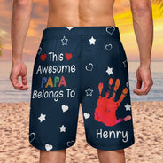 This Awesome Daddy Papa Belongs To - Personalized Unisex Beach Shorts