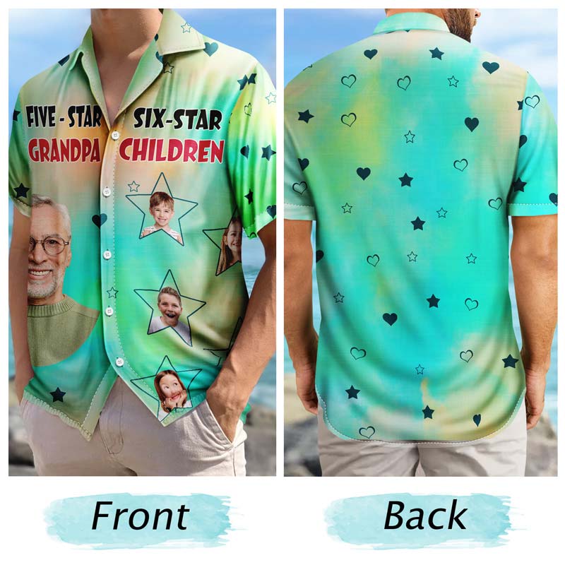 Custom Photo Five-Star Dad Six-Star Children - Personalized Hawaiian Shirt