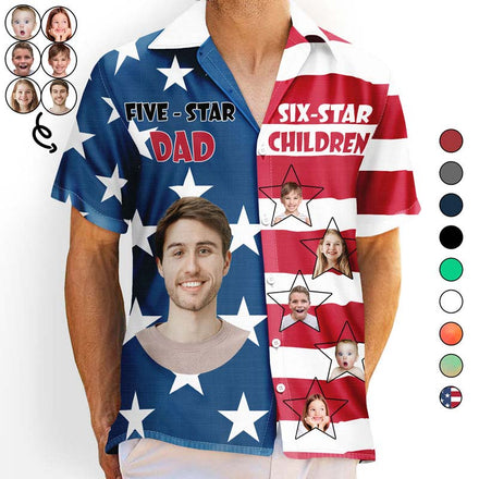 Custom Photo Five-Star Dad Six-Star Children - Personalized Hawaiian Shirt