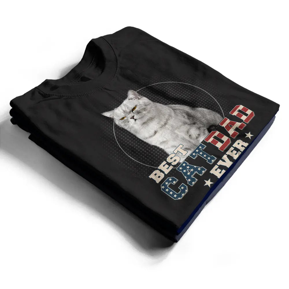 Custom Photo Best Dog Cat Dad Ever Stars And Stripes - Personalized T Shirt