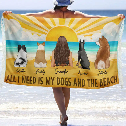 All I Need Is My Dogs And The Beach - Personalized Turkish Beach Towel