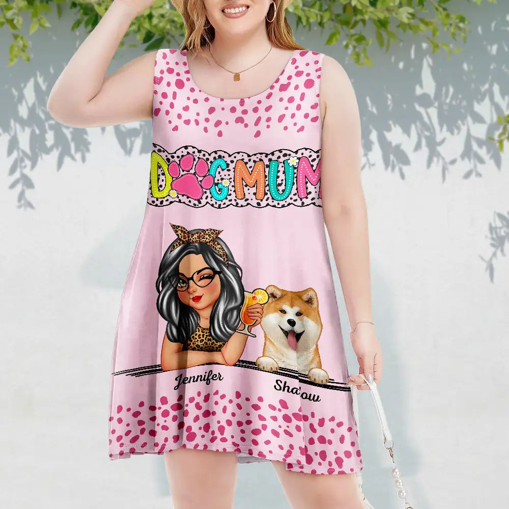 Dog Mom Dog Mum Dalmatian Dots - Personalized Sleeveless Tank Dress