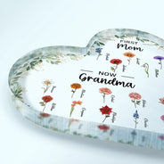 First Mom Now Grandma - Personalized Heart Shaped Acrylic Plaque