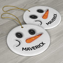 Cute Snowman Smile Name - 3D Inflated Effect Printed Personalized Combo Circle Ceramic Ornament Set