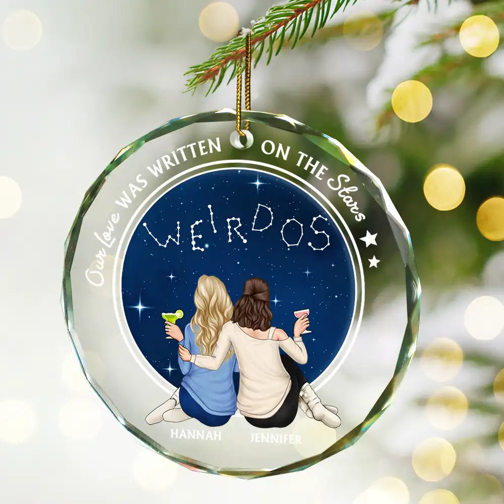 Our Love Was Written On The Stars - Personalized Circle Glass Ornament