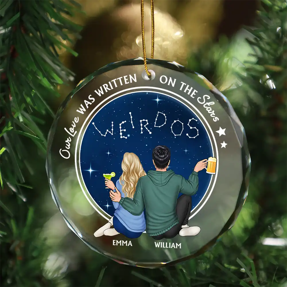 Our Love Was Written On The Stars - Personalized Circle Glass Ornament