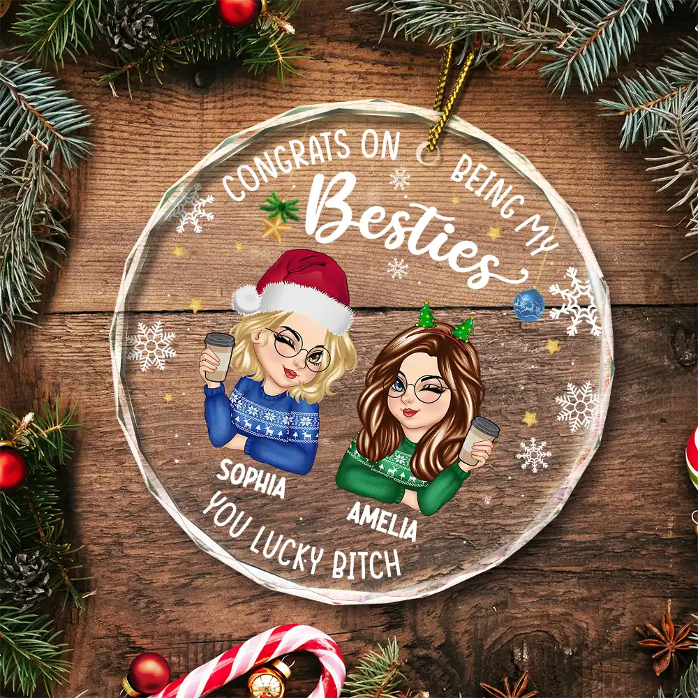Congrats On Being My Bestie Christmas - Personalized Circle Glass Ornament