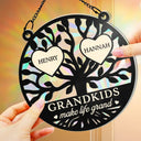 Tree Of Heart Grandkids Make Life Grand - Personalized Window Hanging Rainbow Suncatcher