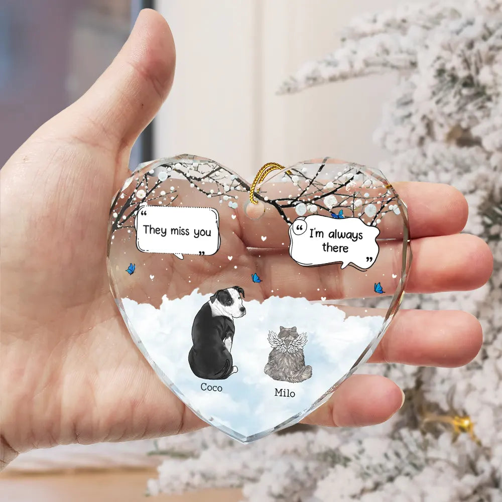 They Still Talk About You Memorial Dog Cat - Personalized Heart Shaped Glass Ornament