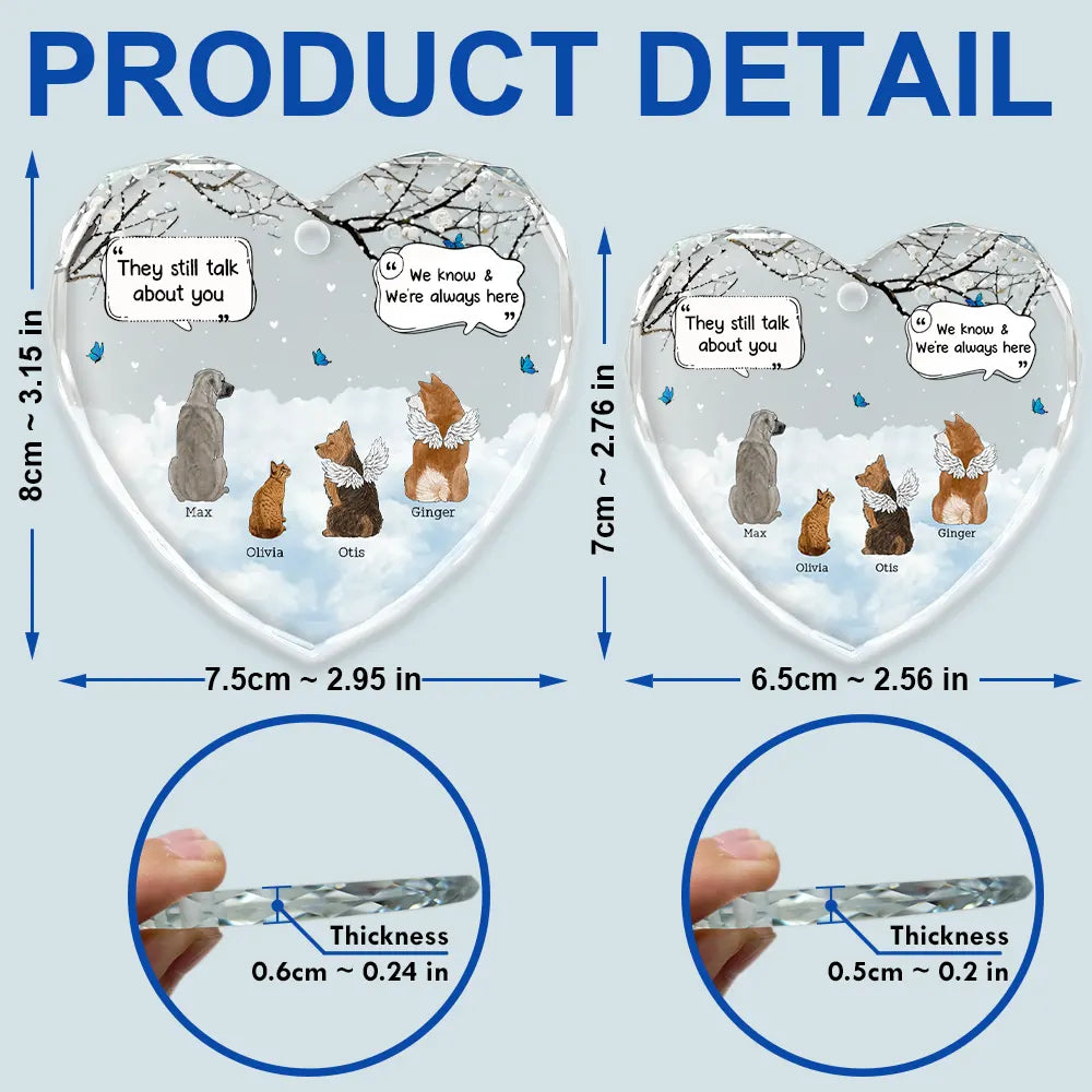 They Still Talk About You Memorial Dog Cat - Personalized Heart Shaped Glass Ornament