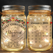 Holding Hands First Christmas Couple - Personalized Mason Jar Light