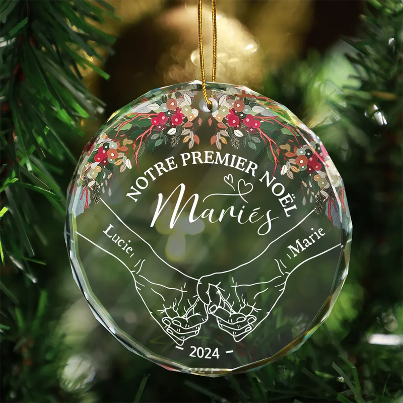 Christmas,French,Gift For Couples,Gift For Husband,Gift For Wife,Love - Notre Premier Noël Ensemble - Ornement En Verre Rond Personnalisé