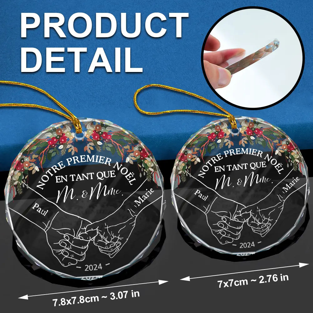 Christmas,French,Gift For Couples,Gift For Husband,Gift For Wife,Love - Notre Premier Noël Ensemble - Ornement En Verre Rond Personnalisé