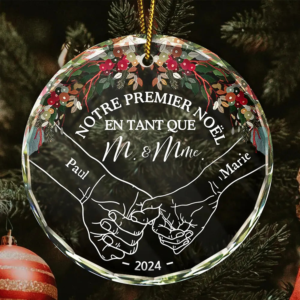 Christmas,French,Gift For Couples,Gift For Husband,Gift For Wife,Love - Notre Premier Noël Ensemble - Ornement En Verre Rond Personnalisé