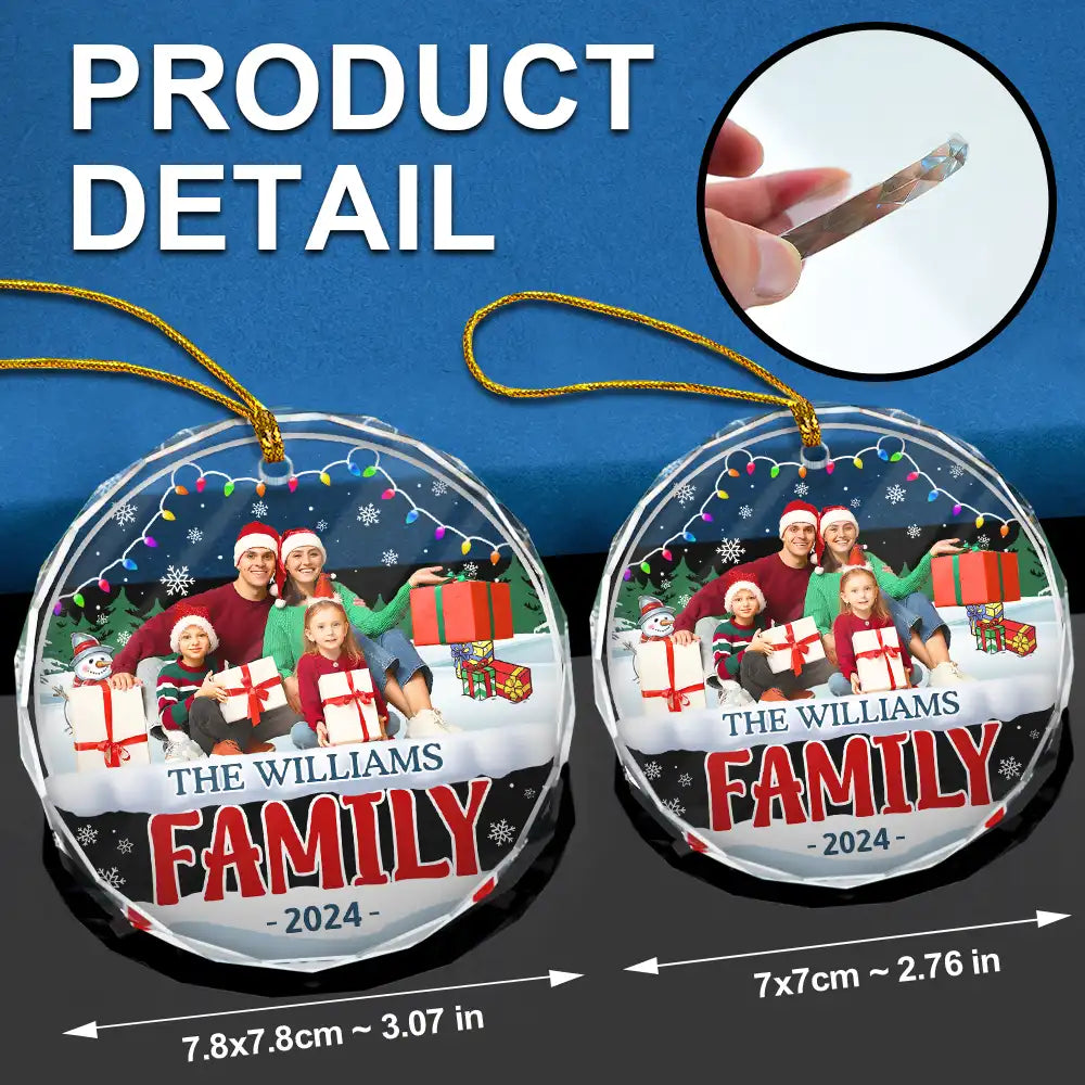 Christmas,Family,Parents,Happy,Custom Photo - Custom Photo Christmas Family - Personalized Circle Glass Ornament