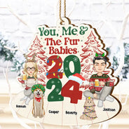 Gift For Couples,Pet Lovers,Dog Lovers,Cat Lovers,Pet Couple,Dog Couple,Cat Couple - You, Me & The Fur Babies - Personalized Wooden Cutout Ornament