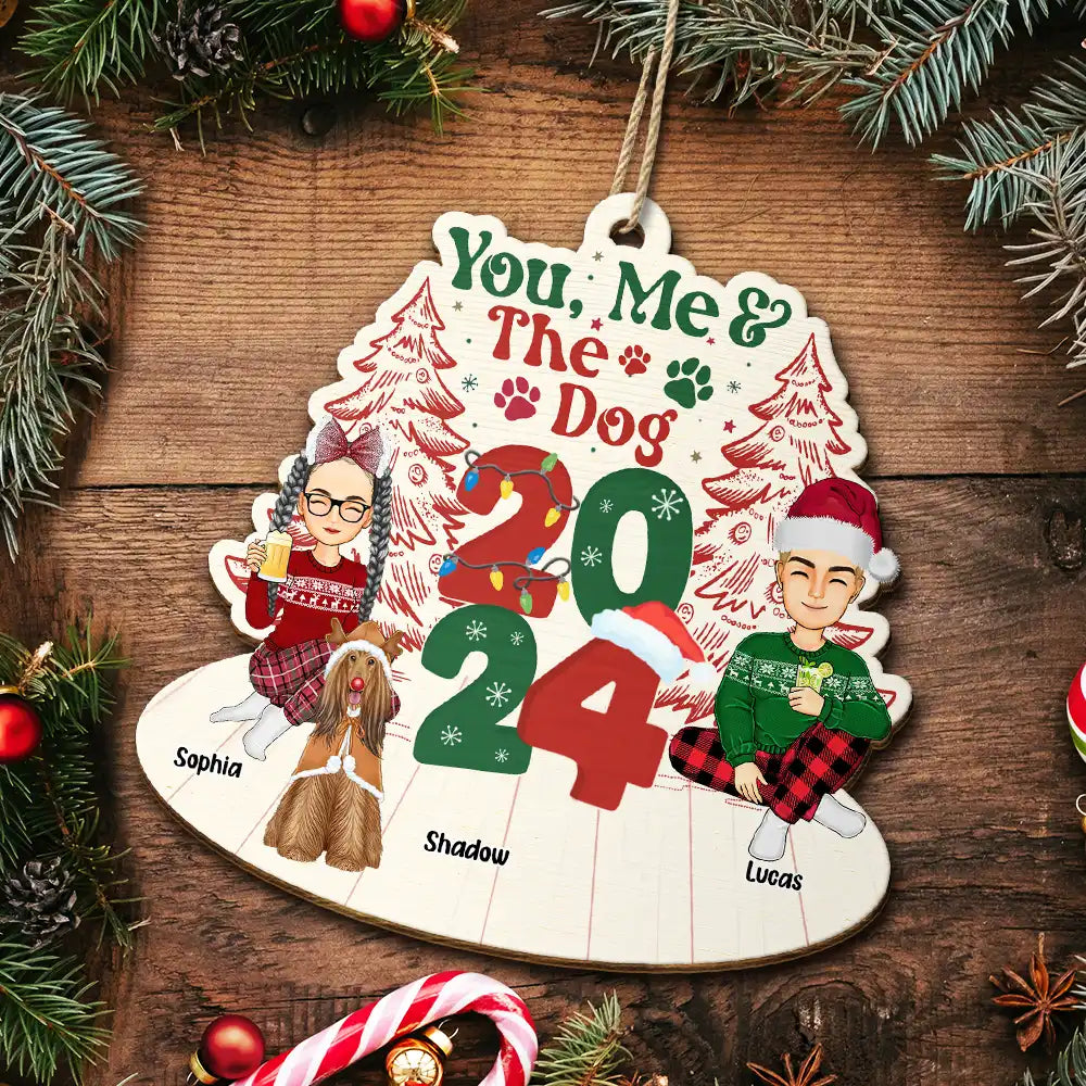Gift For Couples,Pet Lovers,Dog Lovers,Cat Lovers,Pet Couple,Dog Couple,Cat Couple - You, Me & The Fur Babies - Personalized Wooden Cutout Ornament