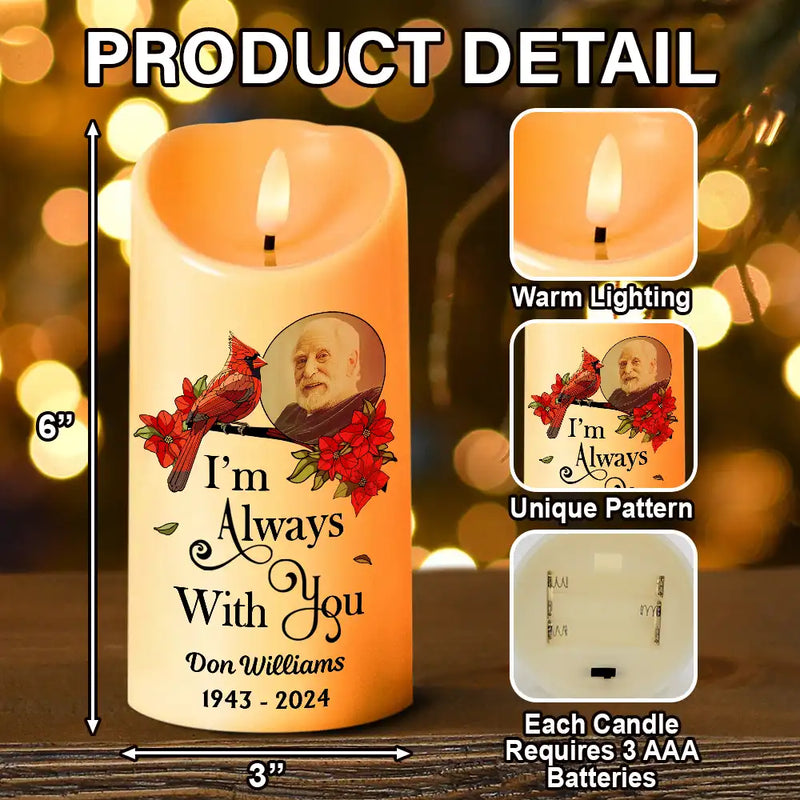 Family, Parents, Gift For Grandparents, Gift For Sibling - Custom Photo Memorial I'm Always With You - Personalized Flameless LED Candle