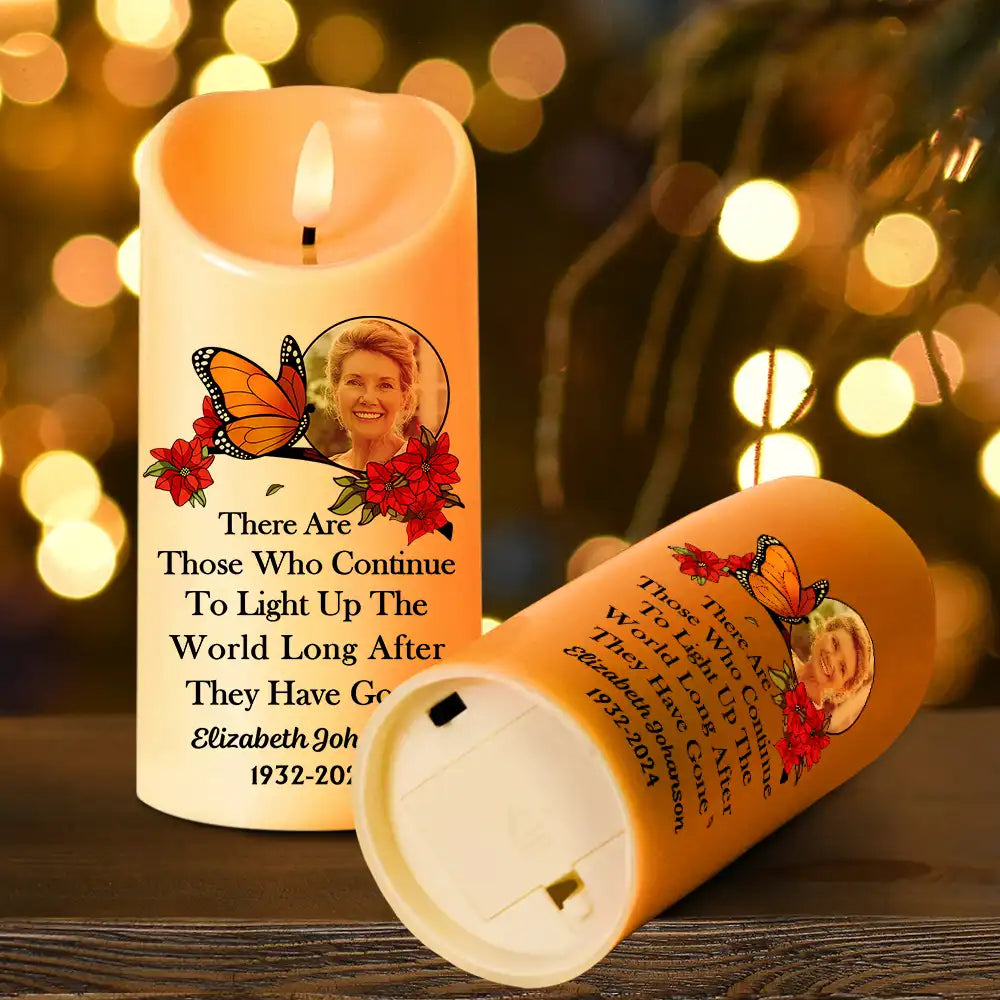 Christmas,Sad,Family,Parents,Gift For Grandparents,Gift For Sibling,Memorial - Custom Photo Memorial Light Up The World - Personalized Flameless LED Candle