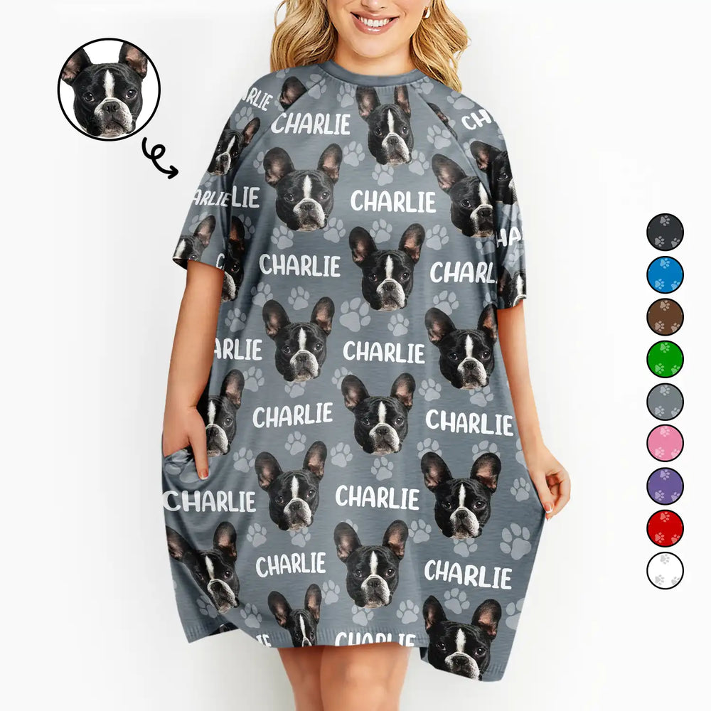 Custom Photo Funny Pet Face Pattern Dog Cat Family - Personalized Women's Sleep Tee