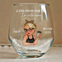 Retirement,Gift For Women,Happy - Retired Turban Woman And She Lived Happily Ever After - Personalized Stemless Wine Glass