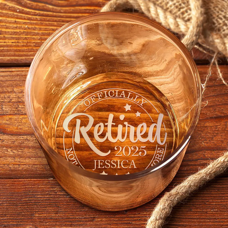 Funny,Retirement,Gift For Yourself,Gift For Women,Gifts For Colleagues,Gift For Grandma - Officially Retired Not My Problem Anymore - Personalized Engraved Whiskey Glass